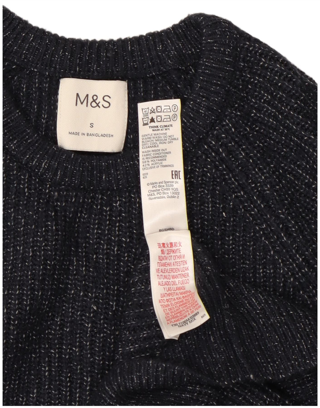 Marks & Spencer Herren-Pullover mit Rundhalsausschnitt, Größe S, Marineblau, Polyamid