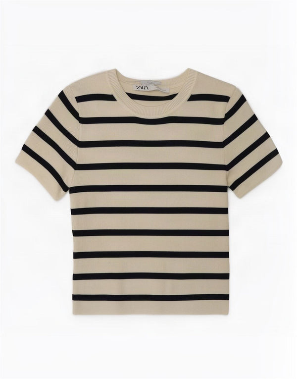 Zara Damen Crop Top UK 12 Mittelweiß gestreift