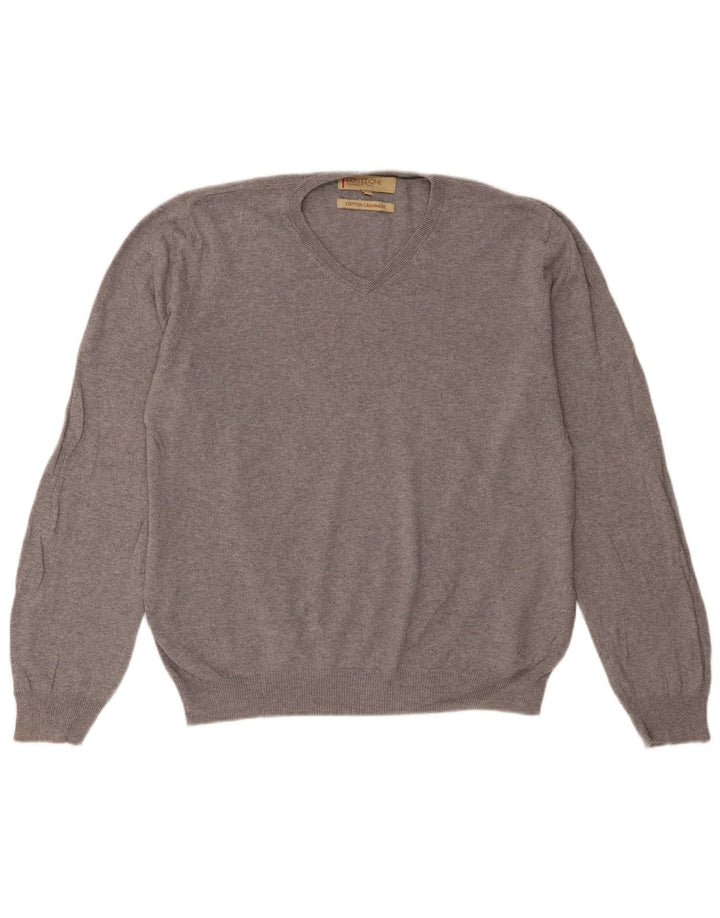 Marks & Spencer Herren-Pullover mit V-Ausschnitt aus mittelgrauer Baumwolle