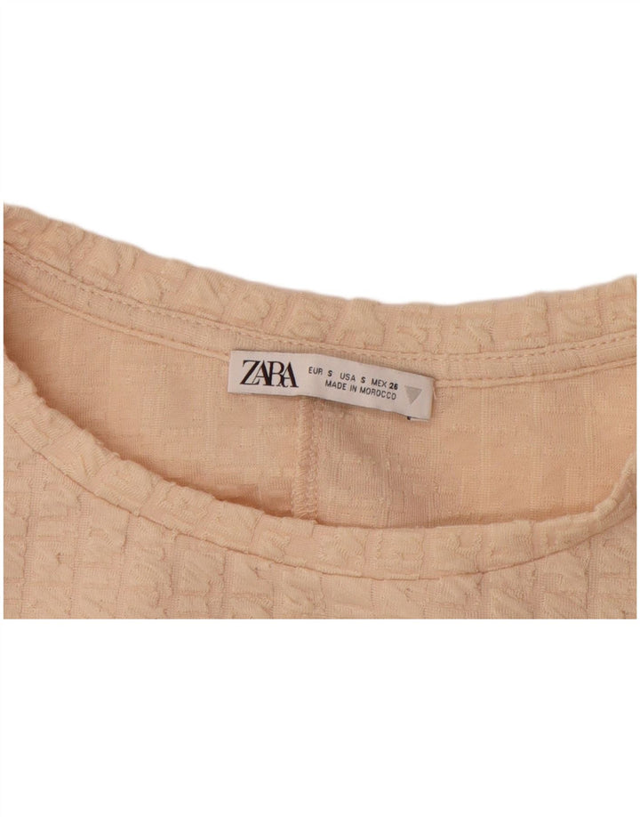 ZARA Womens Long Sleeve Blouse Top UK 8 Small Beige Polyester