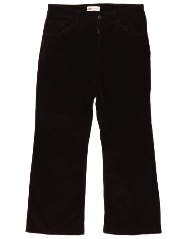 Zara Damen Crop Bootcut Cordhose EU 42 Large W32 L23 Schwarze Baumwolle