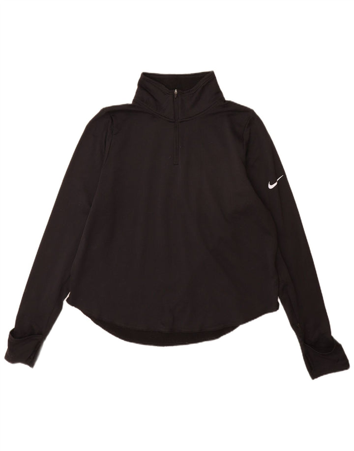 Nike Damen Dri Fit Zip Neck Pullover Trainingsanzug Top UK 16 Large Schwarz