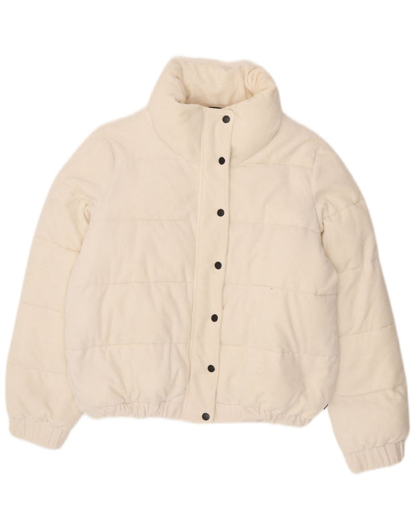 Dkny Womens Graphic Wattierte Jacke UK 16 Large Weiße Baumwolle