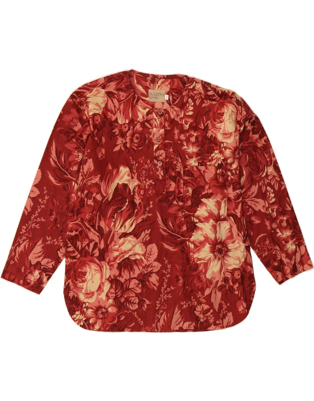 MARINA SPORT Womens Oversized Longline Blouse Top Size 17 Small Red Floral Vintage Marina Sport and Second-Hand Marina Sport from Messina Hembry 