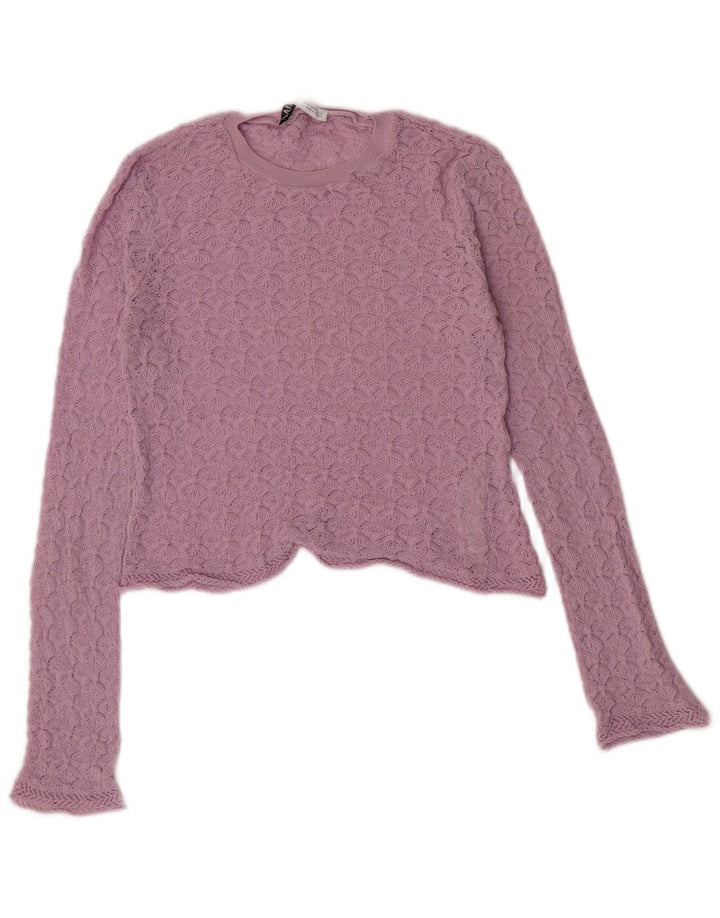 Zara Damen Crop Top Langarm UK 10 Small Lila Polyamid