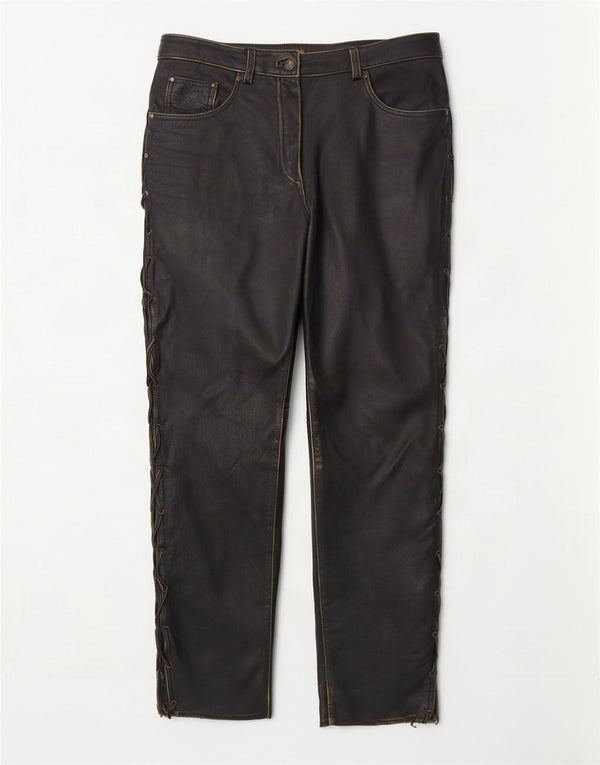 Vintage Damen gerade Lederhose EU 38 Medium W30 L28 Schwarz
