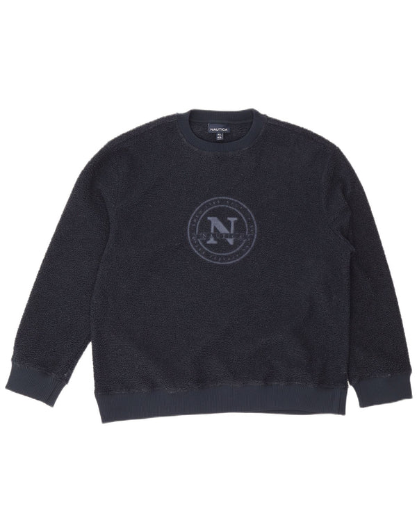 Nautica Mens Graphic Fleece Jumper XL Navy Blue Polyester
