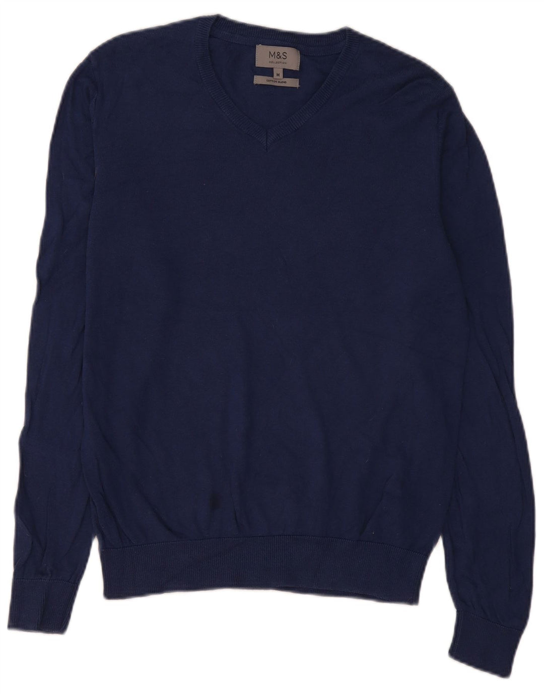 Marks & Spencer Herren-Pullover mit V-Ausschnitt aus mittelblauer Baumwolle