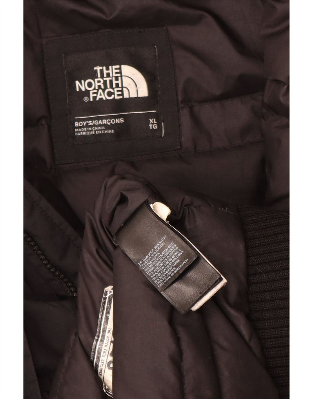 The North Face wattierte Jungenjacke mit Kapuze, 14–15 Jahre, XL, schwarzes Polyester