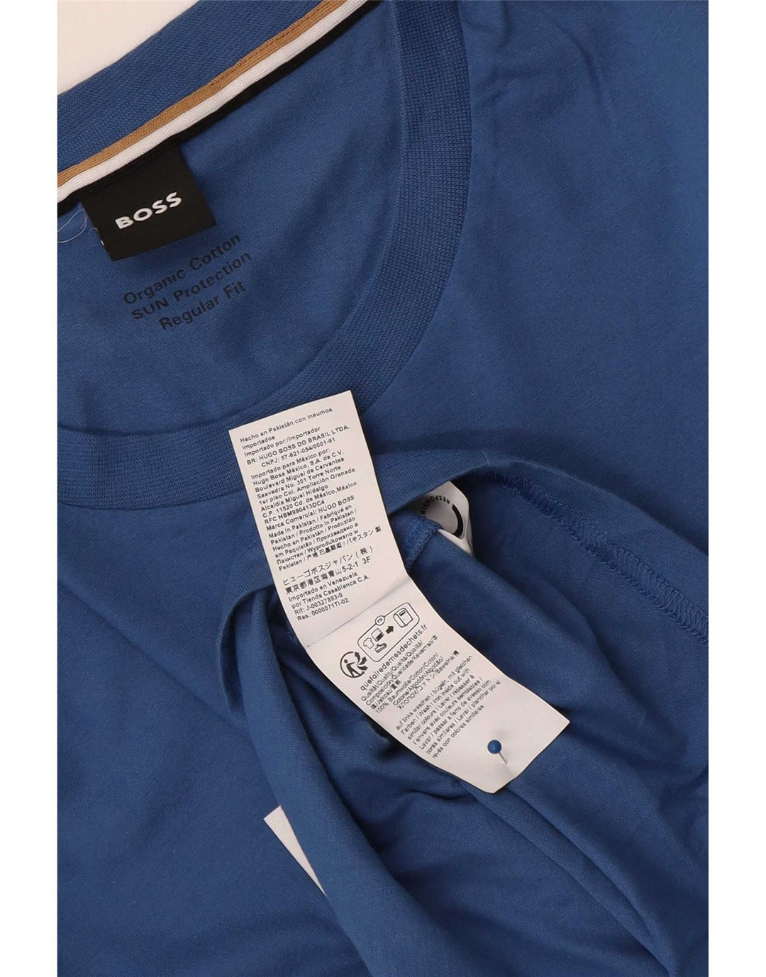 Hugo Boss Herren-T-Shirt mit normaler Passform, Grafik, Größe L, aus blauer Baumwolle
