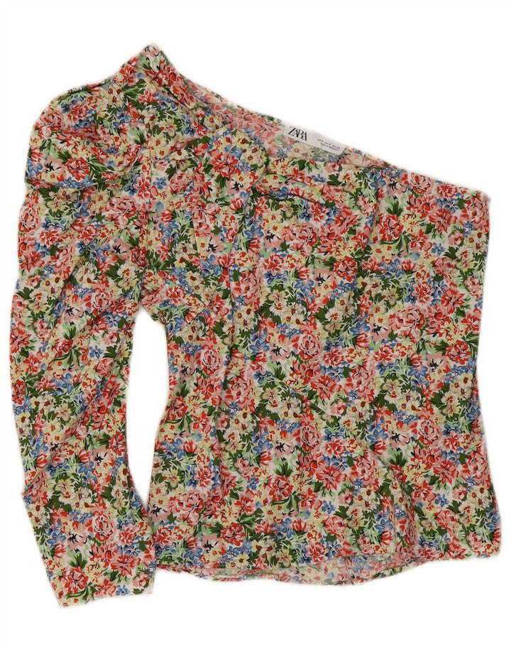 ZARA Damen One-Shoulder-Top, Größe S, mehrfarbig, Blumenmuster, UK-Größe 36