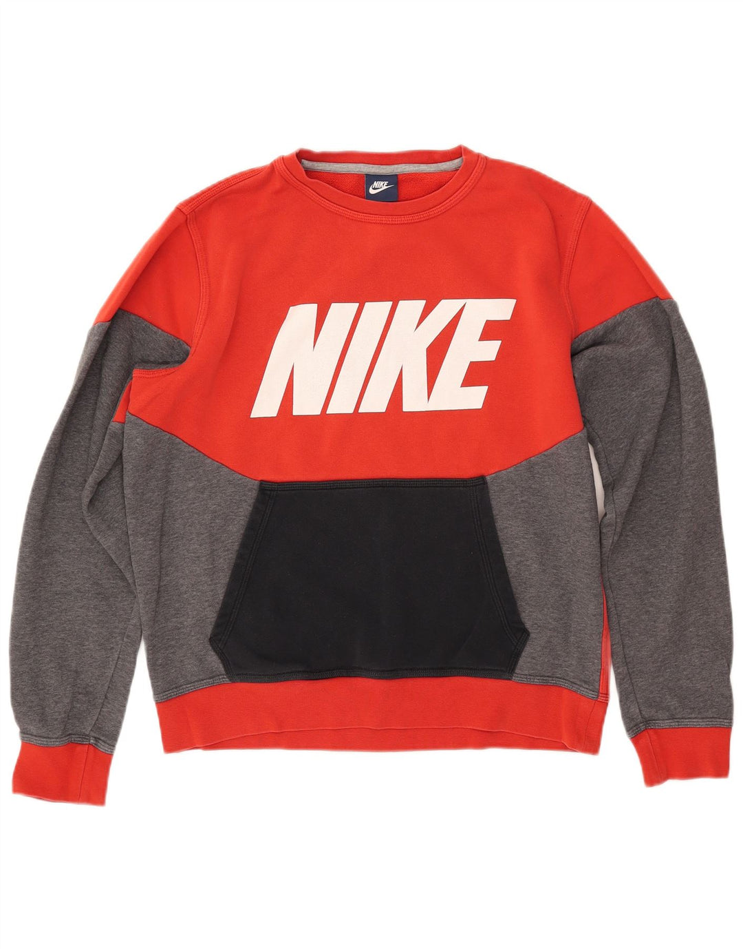 NIKE Herren-Sweatshirt mit grafischem Print, mittelrote Farbblock-Baumwolle