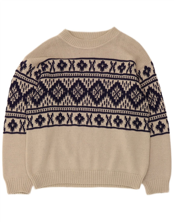 Vintage Herren-Pullover mit U-Boot-Ausschnitt, Mittelbeige, Fair Isle