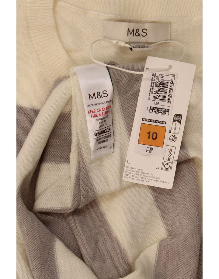 Marks & Spencer Damen-Pullover mit Rundhalsausschnitt, Gr. 10, Größe S, Beige, gestreift