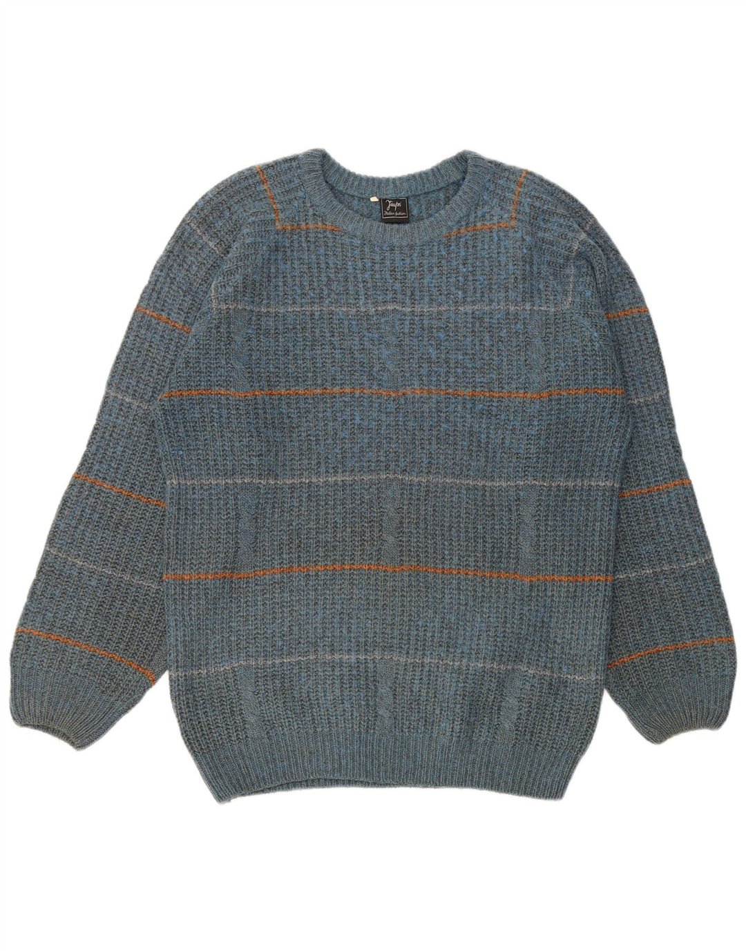 Vintage Herren Pullover mit Rundhalsausschnitt IT 50 Mittelblau gestreift