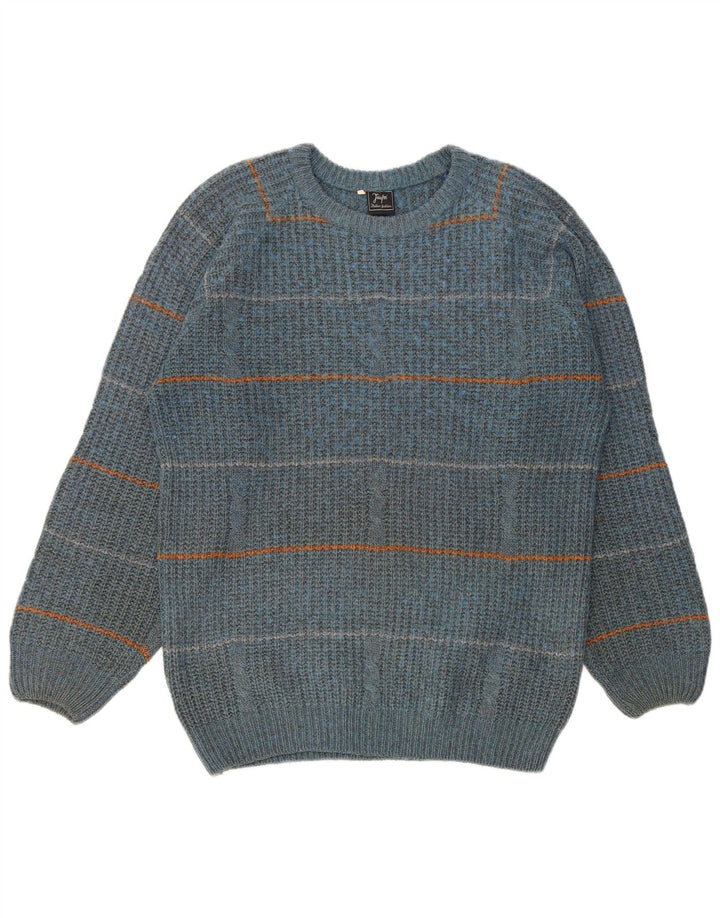 Vintage Herren Pullover mit Rundhalsausschnitt IT 50 Mittelblau gestreift