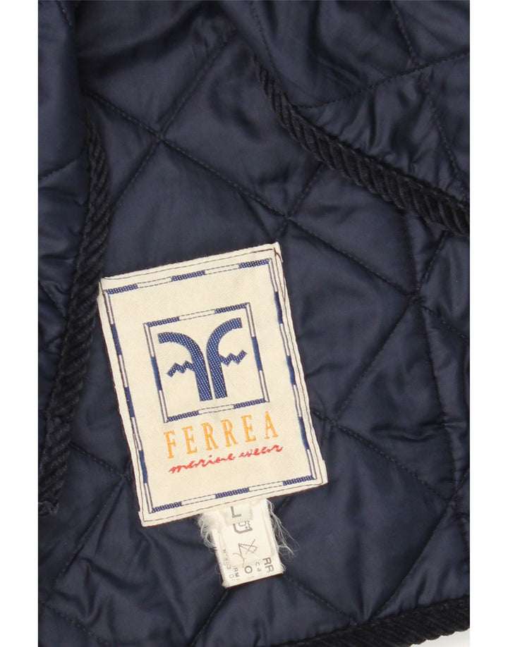 FERREA Mens Quilted Jacket UK 40 Large Navy Blue Polyamide Vintage FERREA and Second-Hand FERREA from Messina Hembry 