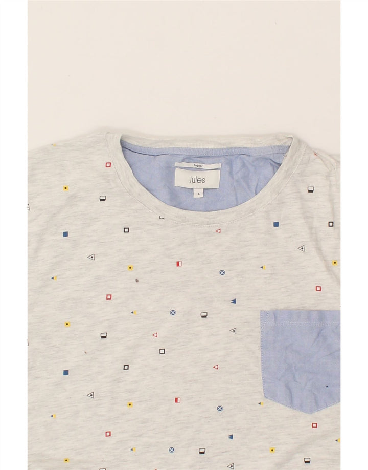 JULES Mens T-Shirt Top Large Grey Geometric Vintage Jules and Second-Hand Jules from Messina Hembry 