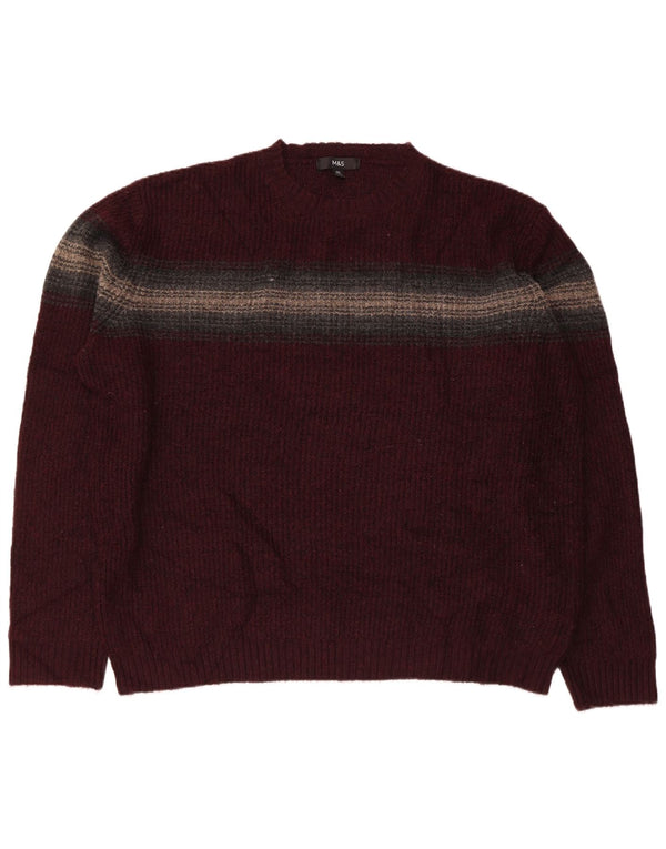 MARKS & SPENCER Herren-Pullover mit Rundhalsausschnitt, 2XL, burgunderfarben, gestreift, Acryl