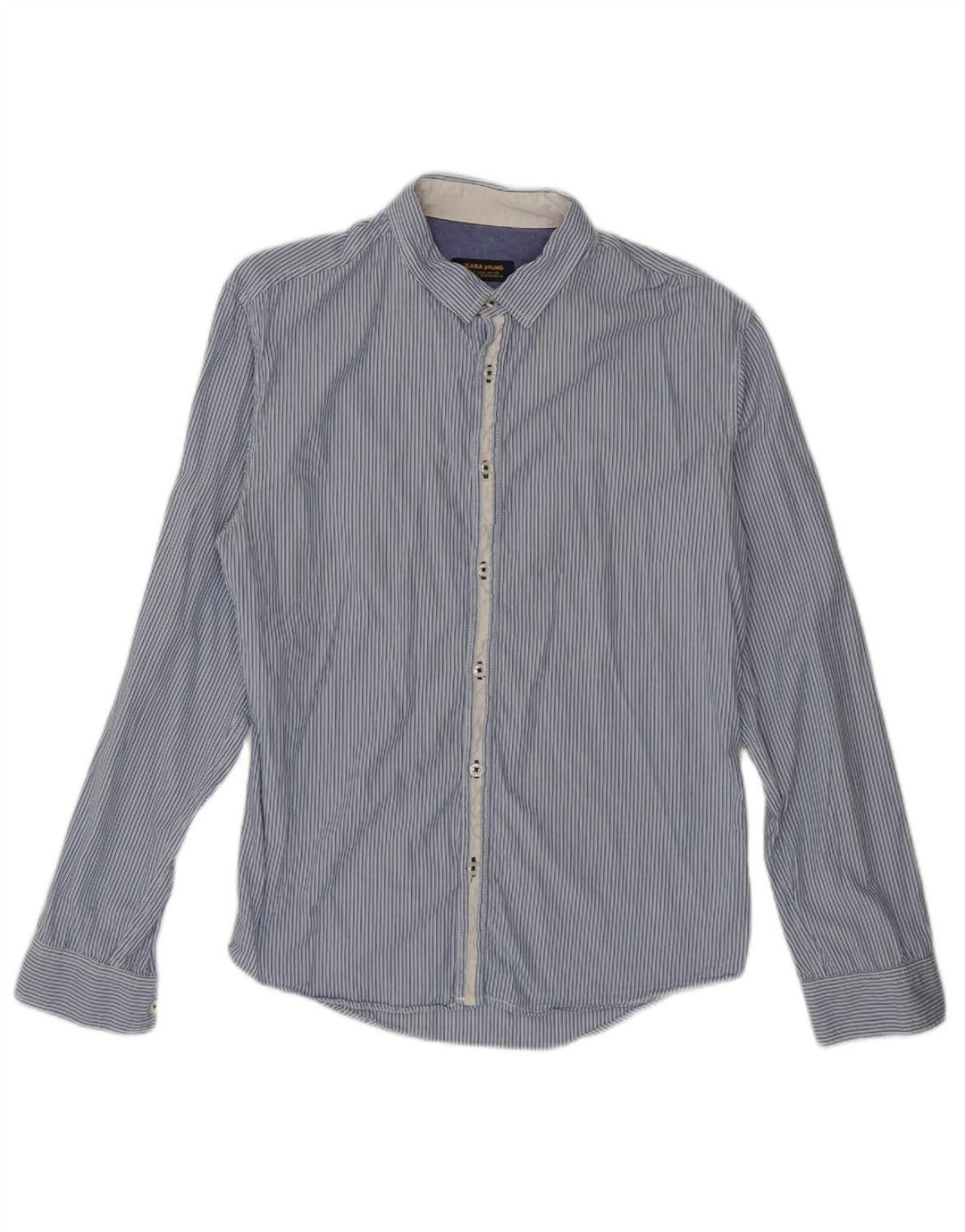 ZARA Boys Shirt 15-16 Years Blue Pinstripe Cotton