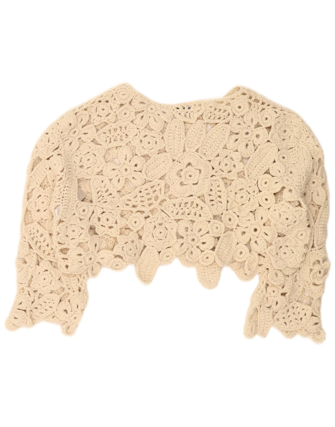 Übergroßes Häkelblusenoberteil mit 3/4-Ärmeln von Zara, UK-Gr. 14, Mittelbeige