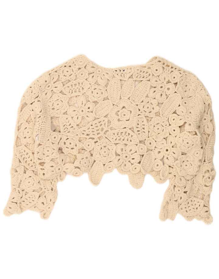 Übergroßes Häkelblusenoberteil mit 3/4-Ärmeln von Zara, UK-Gr. 14, Mittelbeige