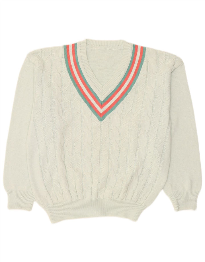 VINTAGE Herren-Pullover, groß, blaue Farbblock-Baumwolle