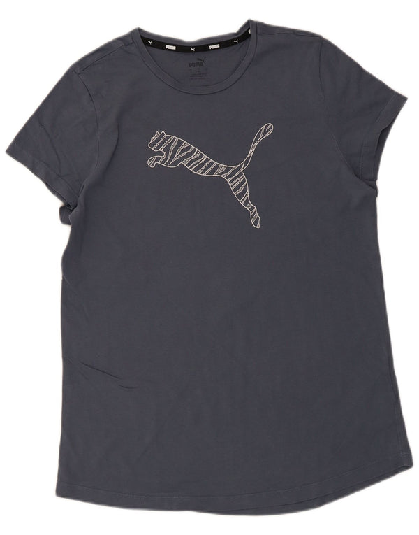 Puma Damen Grafik T-Shirt Top UK 14 Large Blau Baumwolle