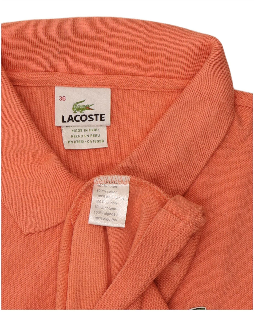 Lacoste Damen Poloshirt Größe 36 Small Orange Baumwolle