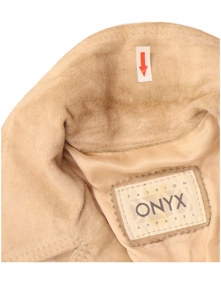 Onyx Damen 3-Knopf-Wildleder-Blazerjacke IT 44 Mittelbeiges Leder