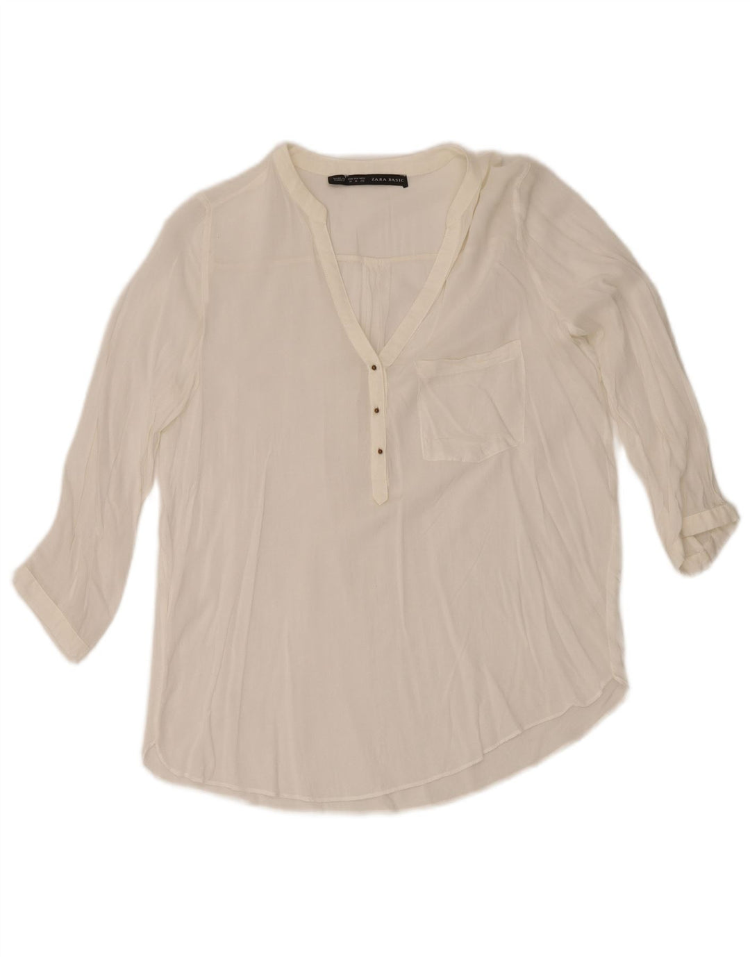 Zara Damen-Blusenoberteil mit 3/4-Ärmeln, UK-Gr. 12, Mittelweiß