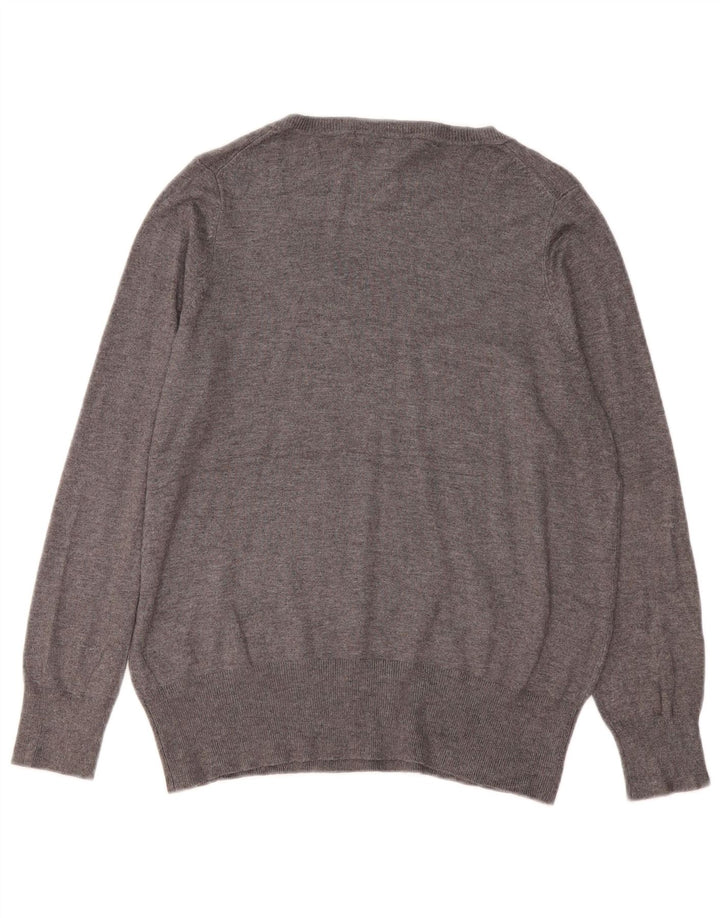 Marks & Spencer Damen-Pullover mit V-Ausschnitt, UK 16, Größe L, graue Viskose
