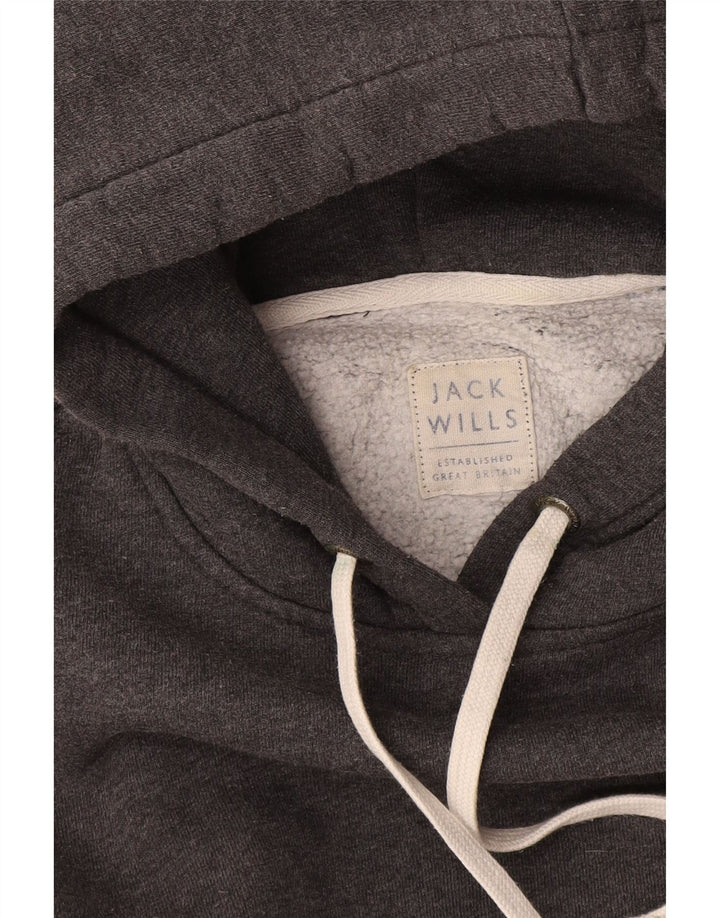 JACK WILLS Damen Kapuzenpullover mit Grafik, UK 14, Mittelgrau