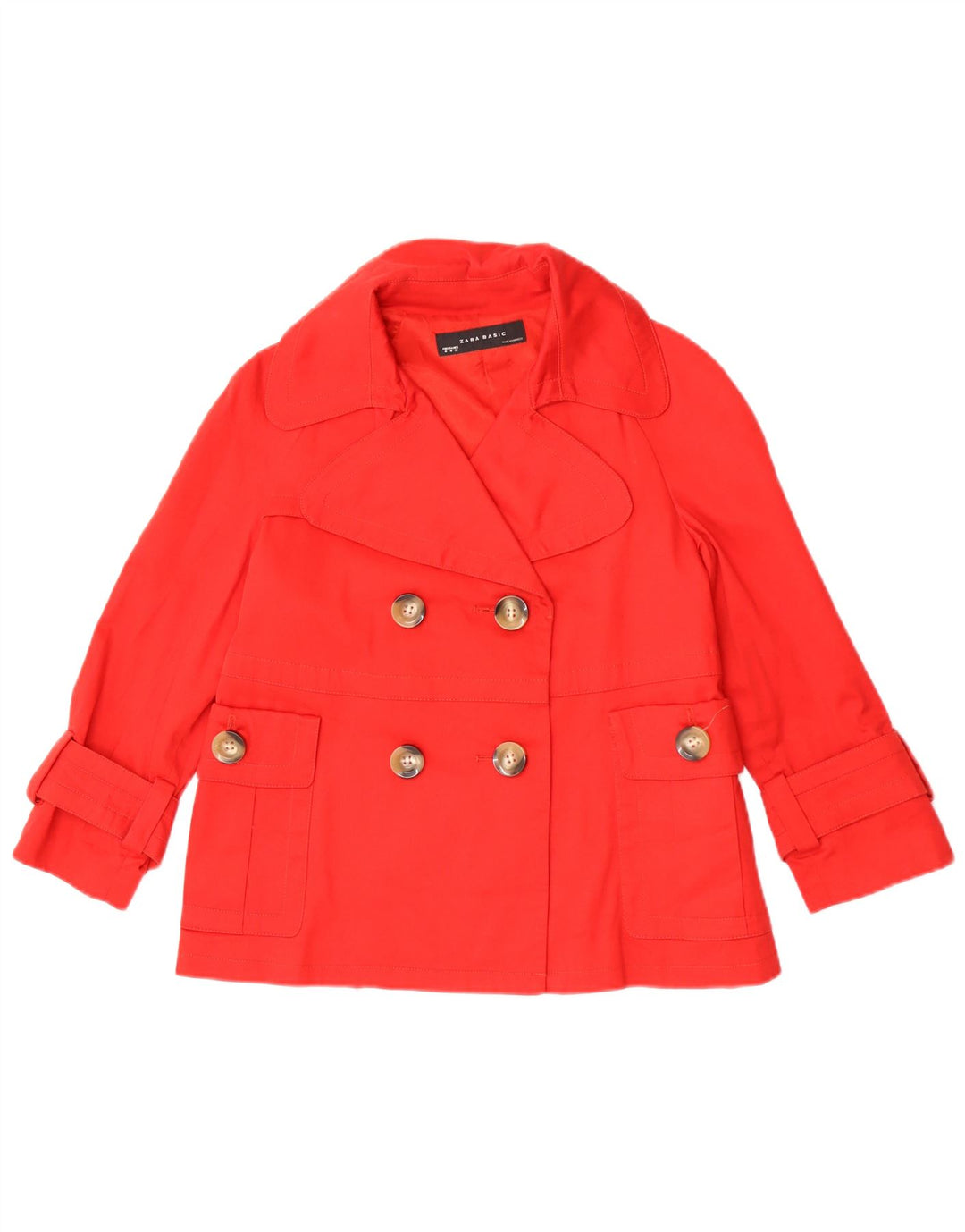Zara Damen Kurzer Pea Coat UK 14 Mittelrote Baumwolle