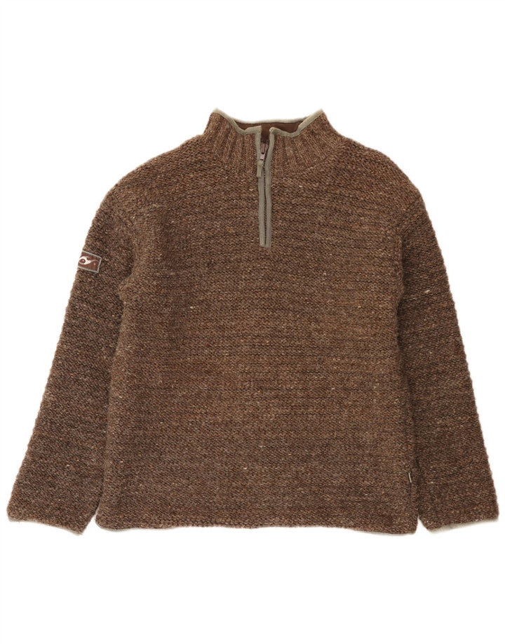 Pachamama Herren-Pullover mit Reißverschluss am Hals, große braune Wolle