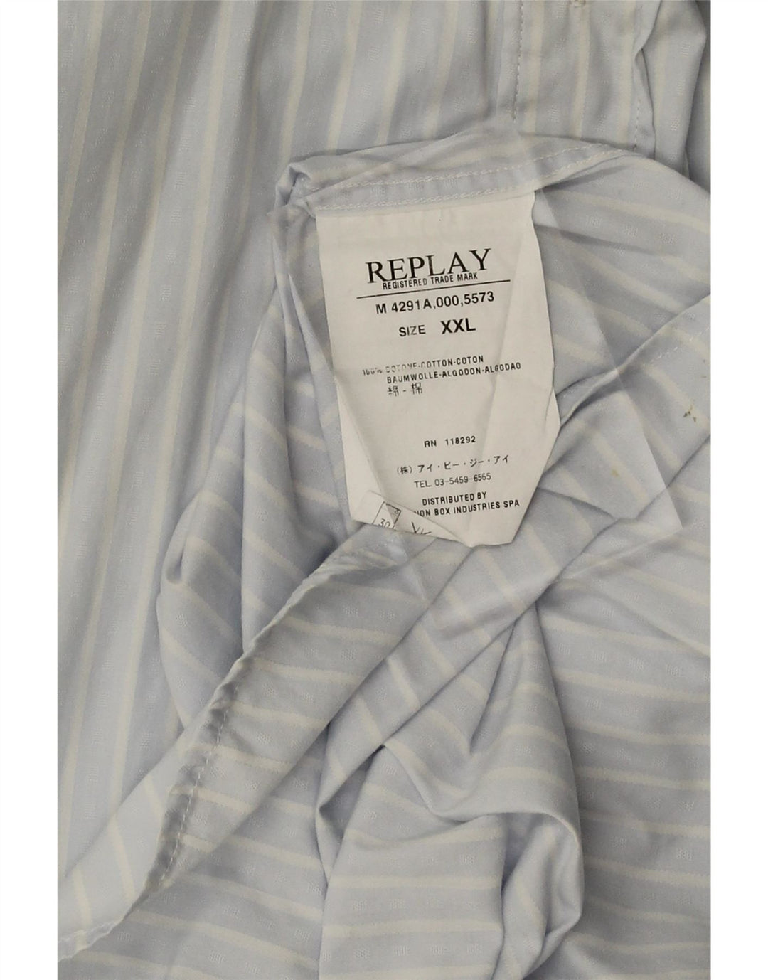 REPLAY Mens Shirt 2XL Blue Striped Cotton Vintage Replay and Second-Hand Replay from Messina Hembry 