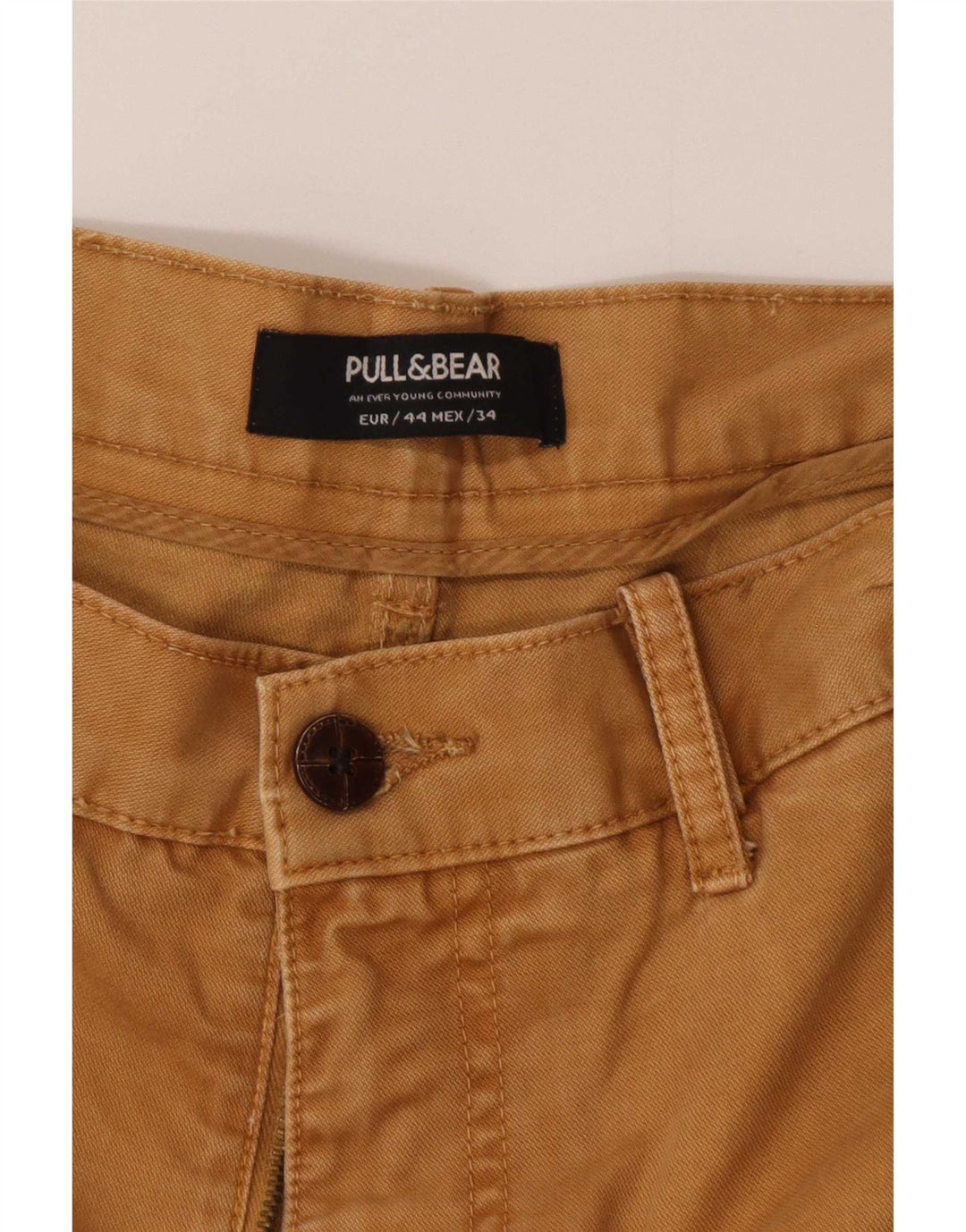Pull & Bear Slim Chino-Hose für Herren, EU 44, Größe L, W34, L32, Beige, Baumwolle