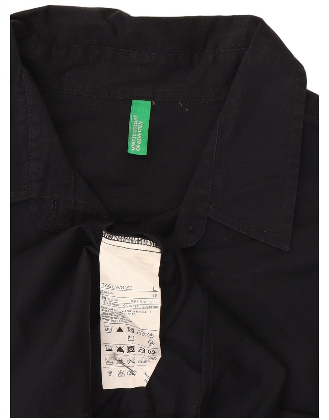 Benetton Damen-Hemd UK 16 Large aus schwarzer Baumwolle