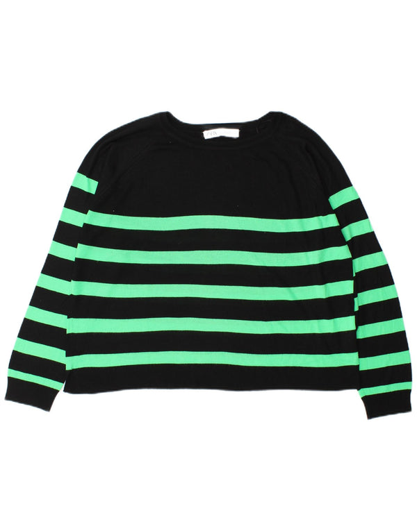 Zara Womens Boat Neck Jumper Sweater UK 14 Medium Black Striped Viscose