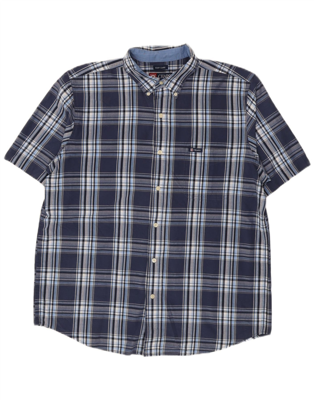Chaps Herren-Hemd, pflegeleicht, kurzärmelig, groß, marineblau, kariert, Baumwolle