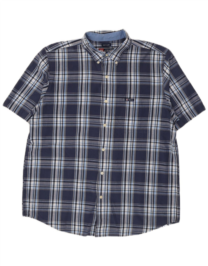 Chaps Herren-Hemd, pflegeleicht, kurzärmelig, groß, marineblau, kariert, Baumwolle