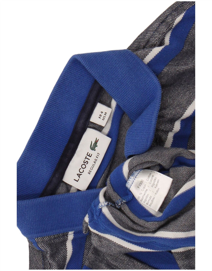 Lacoste Herren-Poloshirt mit normaler Passform, Größe 4, mittelblau, gestreift, Baumwolle