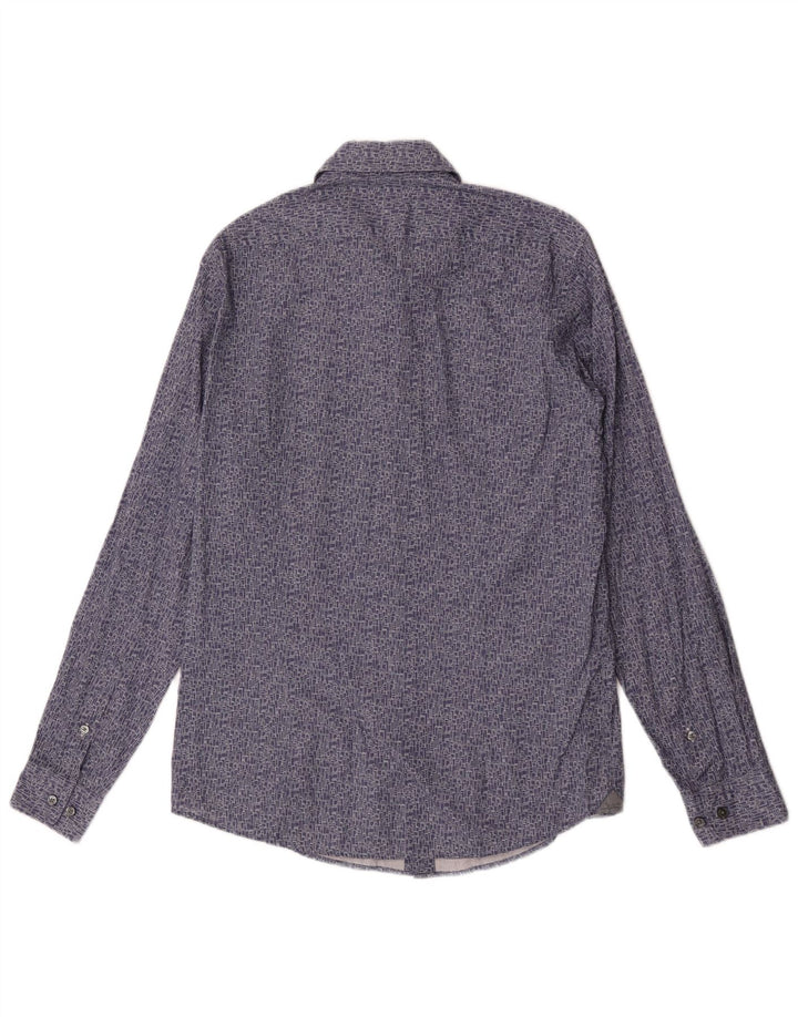 Hugo Boss Herren-Hemd mit normaler Passform, mittelblaue geometrische Baumwolle