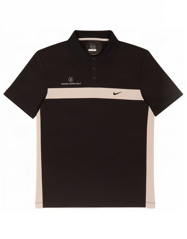 Nike Herren-Poloshirt UK 42/44, großes schwarzes Colourblock-Polyester