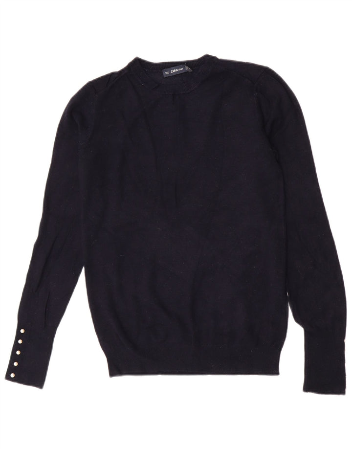 Zara Damen-Pullover mit Rundhalsausschnitt, UK 12, mittlere marineblaue Viskose