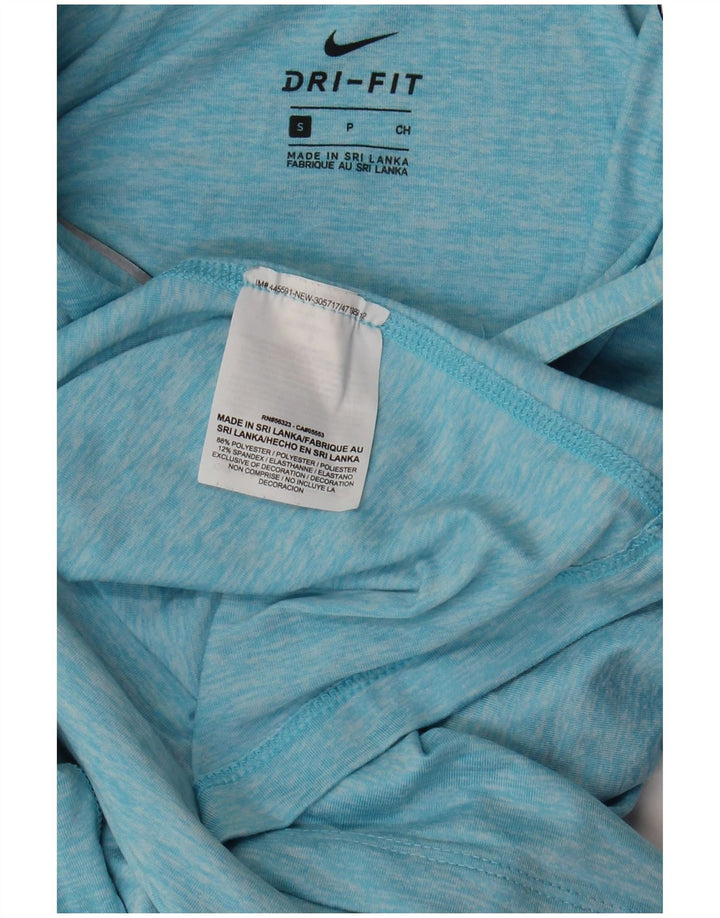 NIKE Womens Dri Fit Zip Neck Top Langarm UK 10 Small Blue Flecked