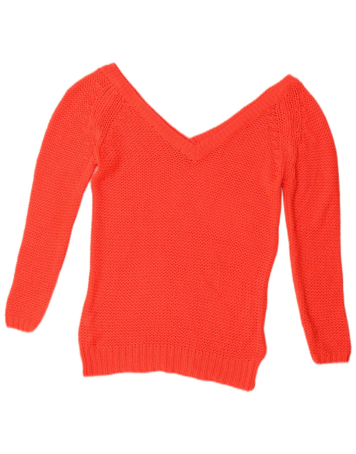 ZARA Damen Häkelpullover mit V-Ausschnitt, UK 12, Mittelrot, Acryl