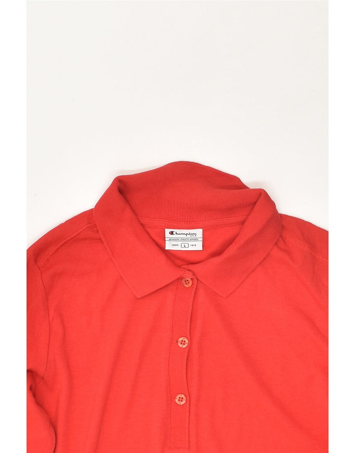 CHAMPION Mens Long Sleeve Polo Shirt Large Red Cotton | Vintage Champion | Thrift | Second-Hand Champion | Used Clothing | Messina Hembry 