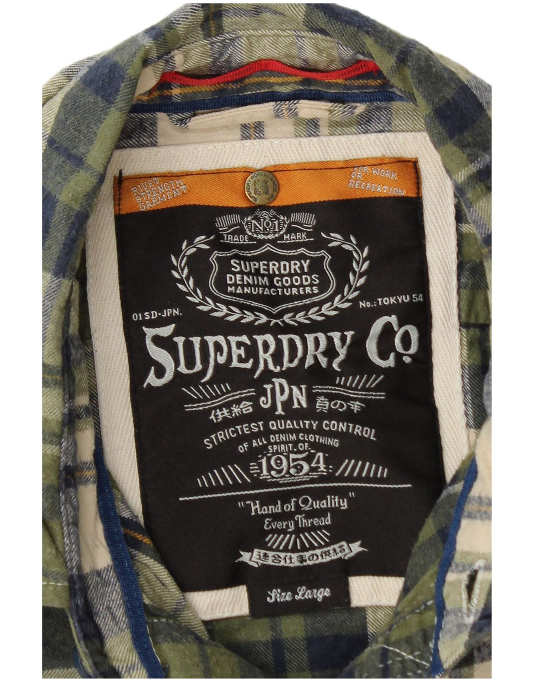 SUPERDRY Herren-Flanellhemd, groß, grün kariert, Baumwolle