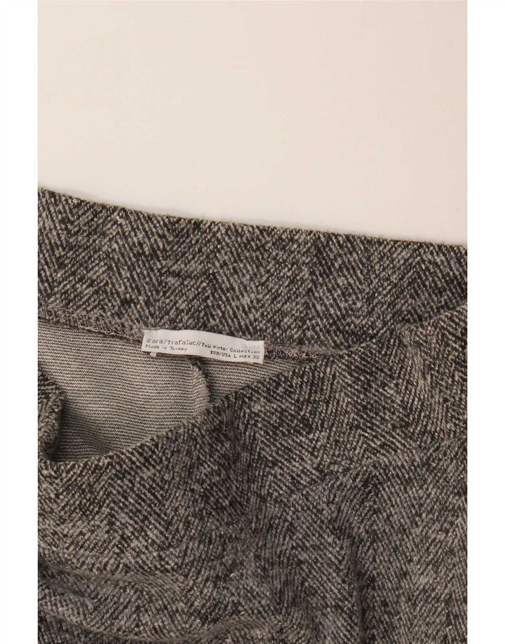 Zara Damen Midi-A-Linien-Rock, groß, W32, graues Fischgrätenmuster